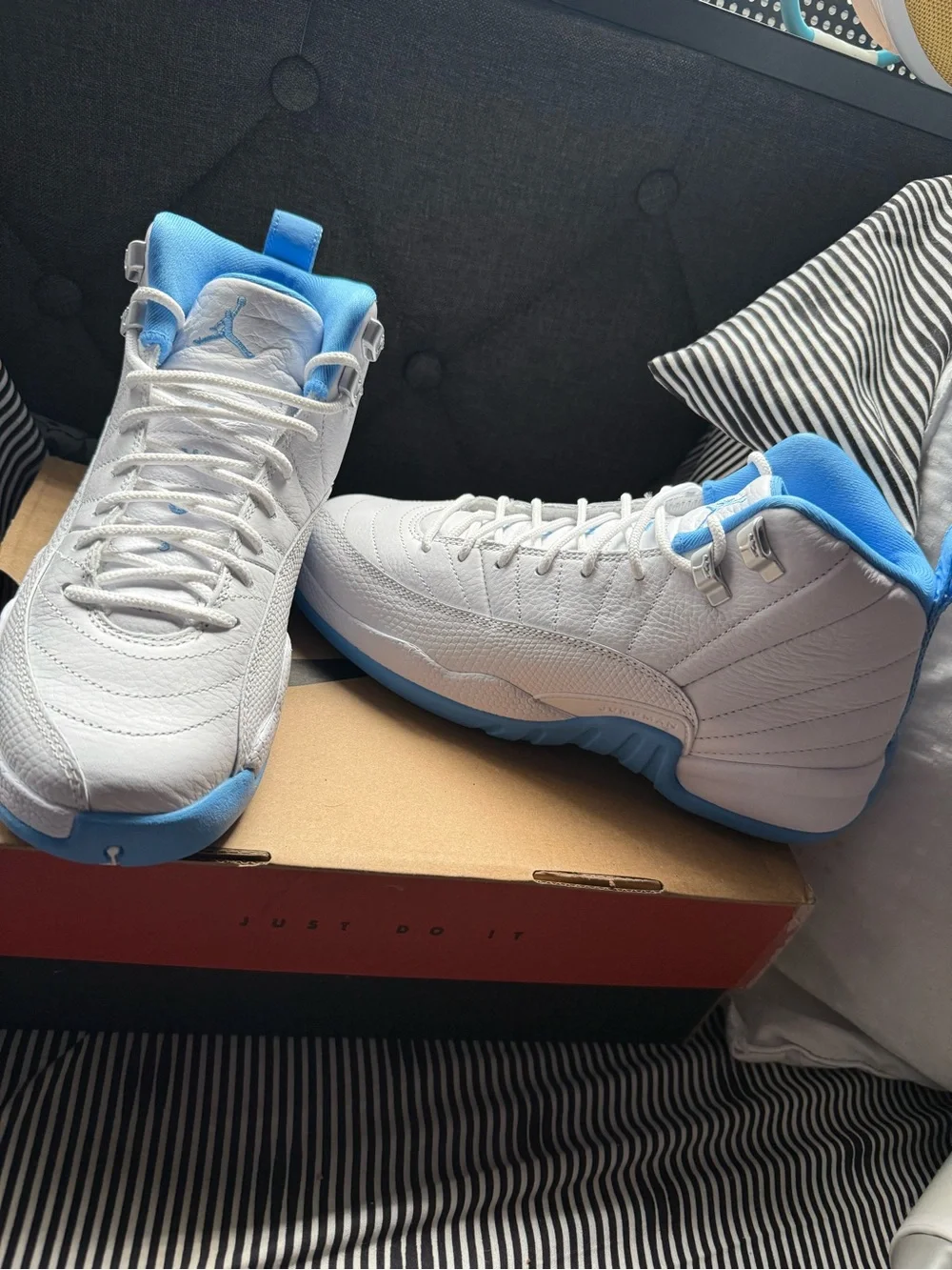 Jordan Kids White and Light Blue High-Top Sneakers